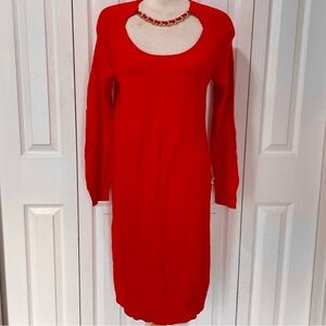 Halston Elegant Red Sweater Midi Dress